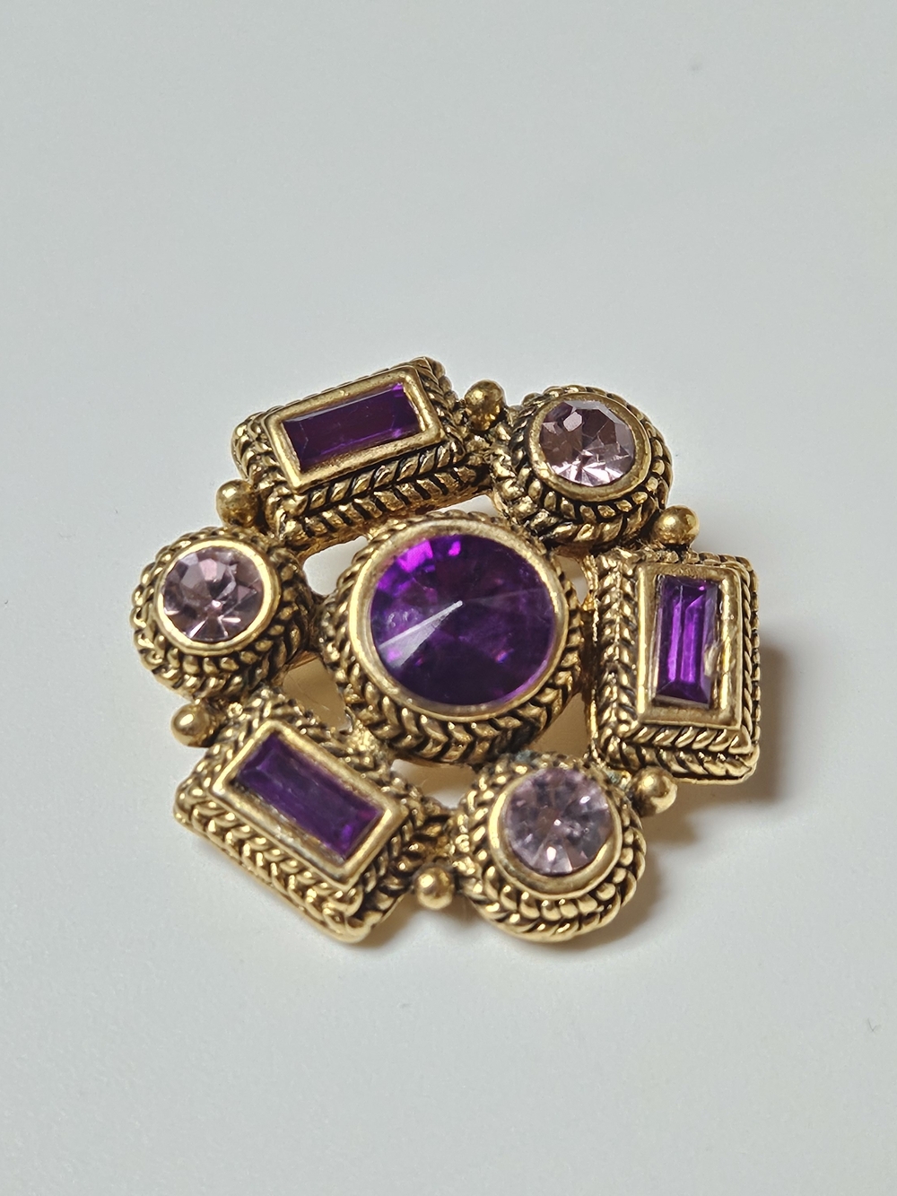 Gold-Tone Purple Gem Cluster Brooch - Renaissance